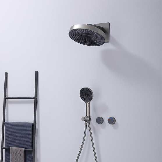 Concealed bathroom shower system with 2 handles. Gun grey